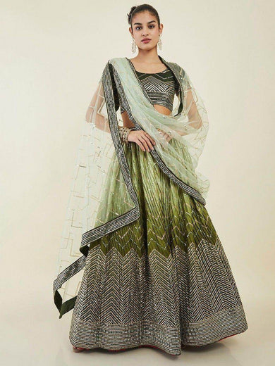 Fascinating Green Sequins Art Silk Mehendi Wear Lehenga Choli